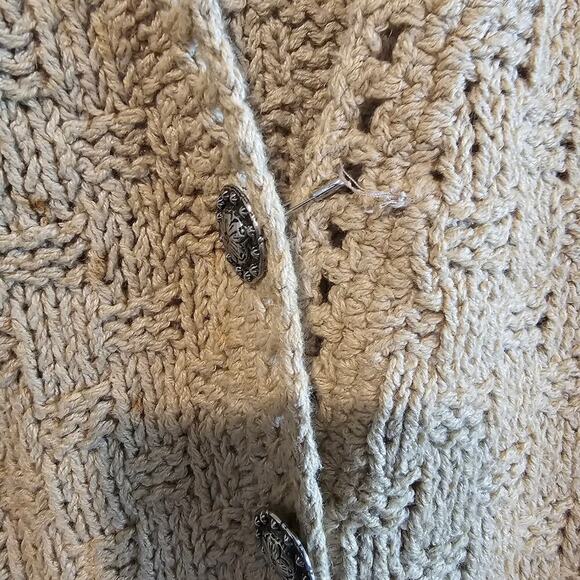 Vintage Cambridge Dry Goods Sweater Vest Women Lg Tan Floral 90s Crochet Cottage - Picture 5 of 9